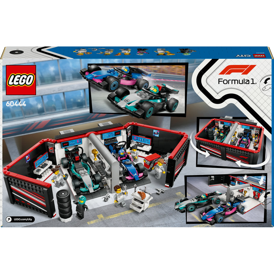 LEGO city f1 garage met mercedes-amg en alpine auto's