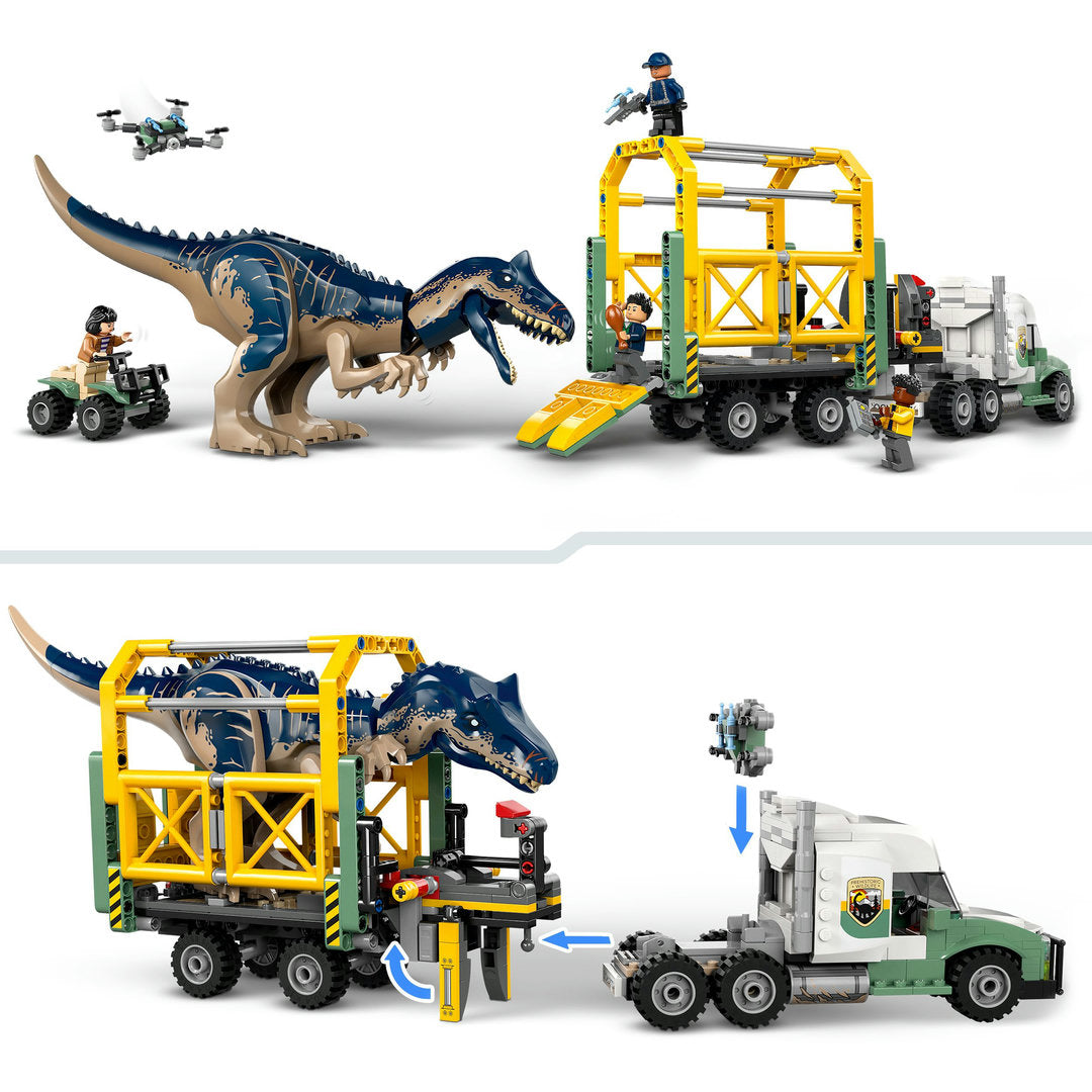 LEGO jurassic world dinosaurusmissies allosaurus transporttruck