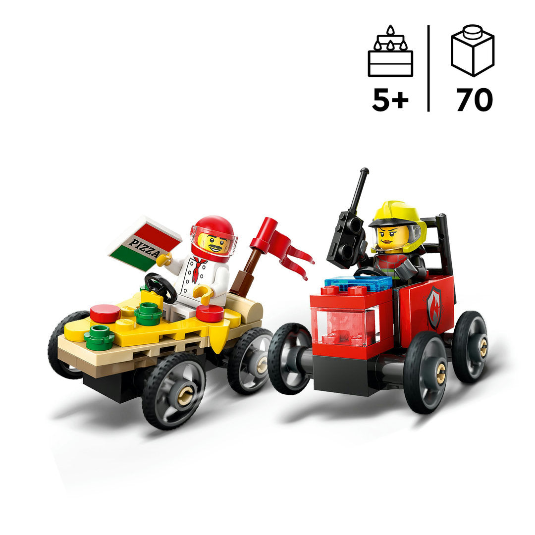 LEGO city raceautopakket pizzabestelwagen vs. brandweerauto