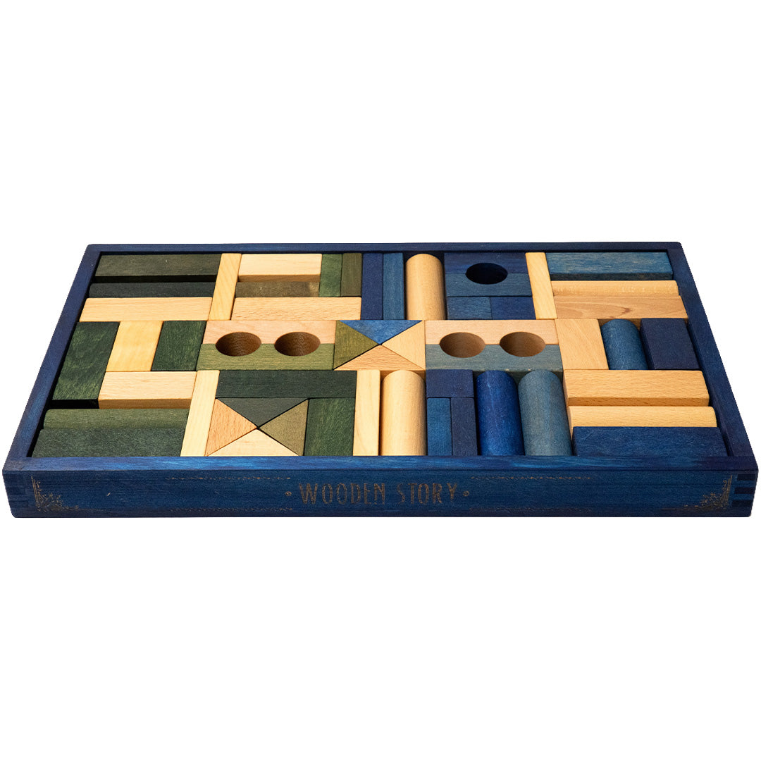 wooden story stapelblokken - blauw - 54st | WS403 | 2