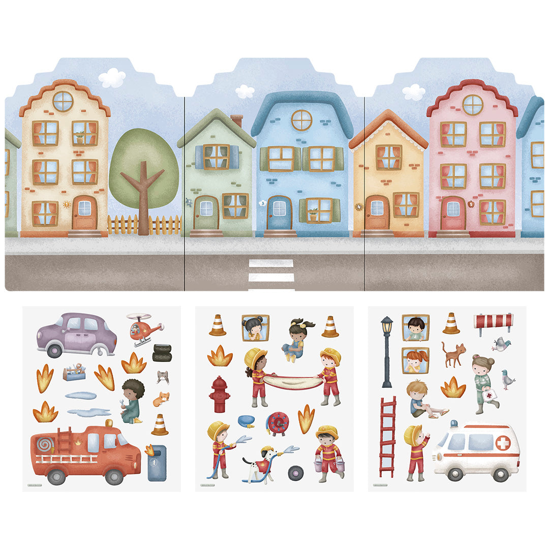 126794 | little dutch herbruikbare stickers jim's fire station | 2