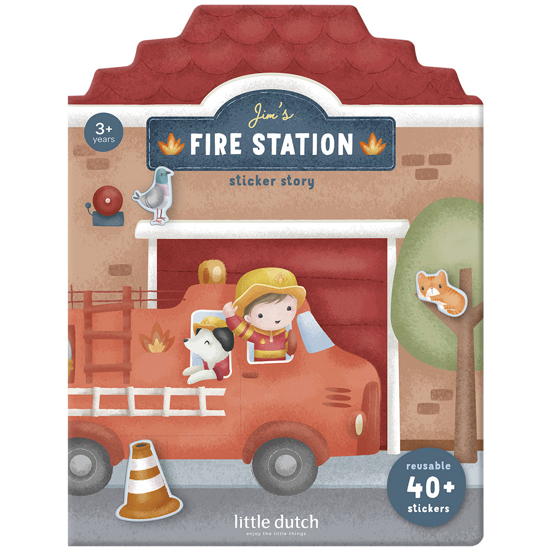 126794 | little dutch herbruikbare stickers jim's fire station | 1