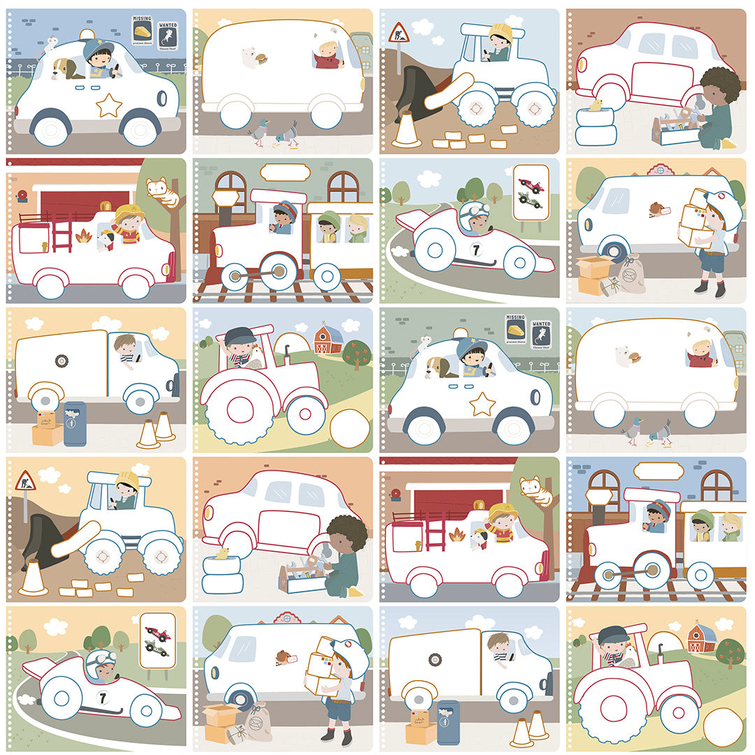 126855 | little dutch kleurboek met kleurpotloden jim's vehicles | 2