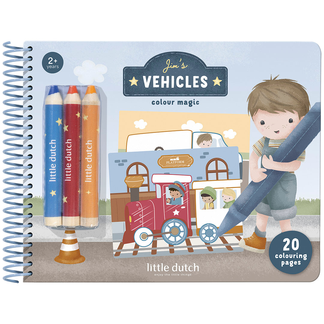 126855 | little dutch kleurboek met kleurpotloden jim's vehicles | 1
