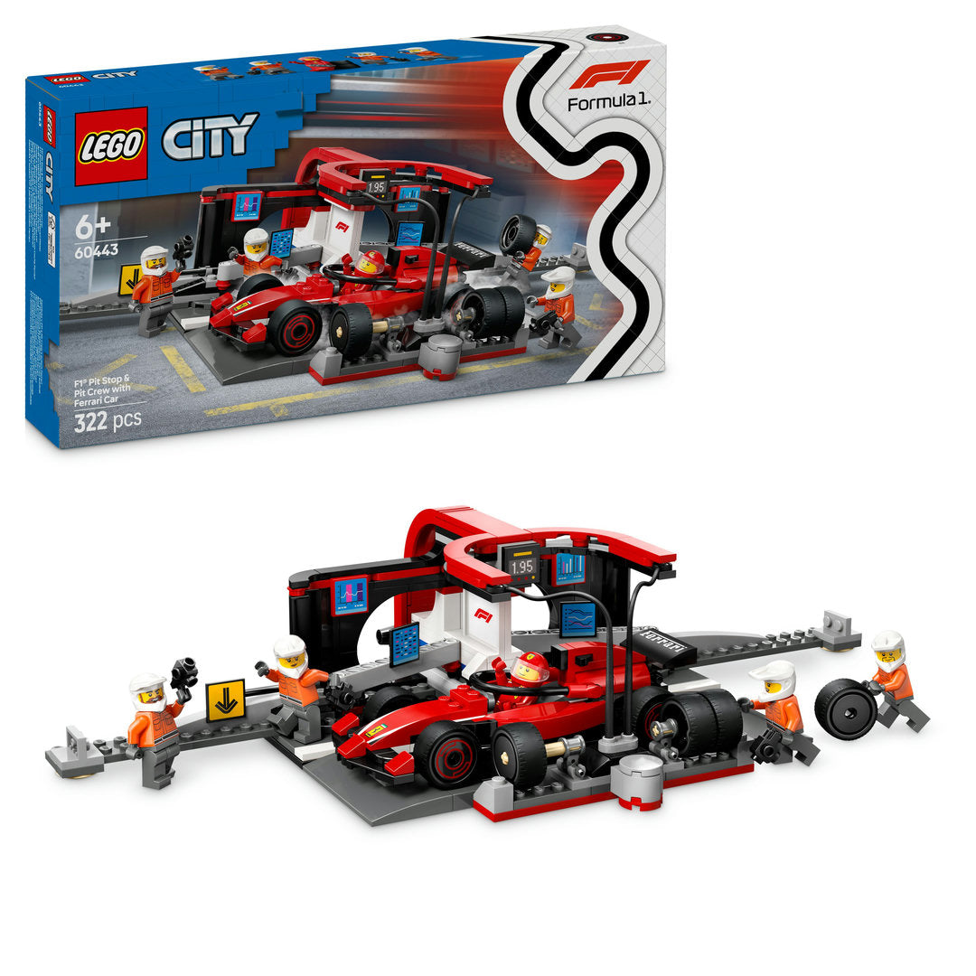 LEGO city f1 pitstop en pitcrew met ferrari auto