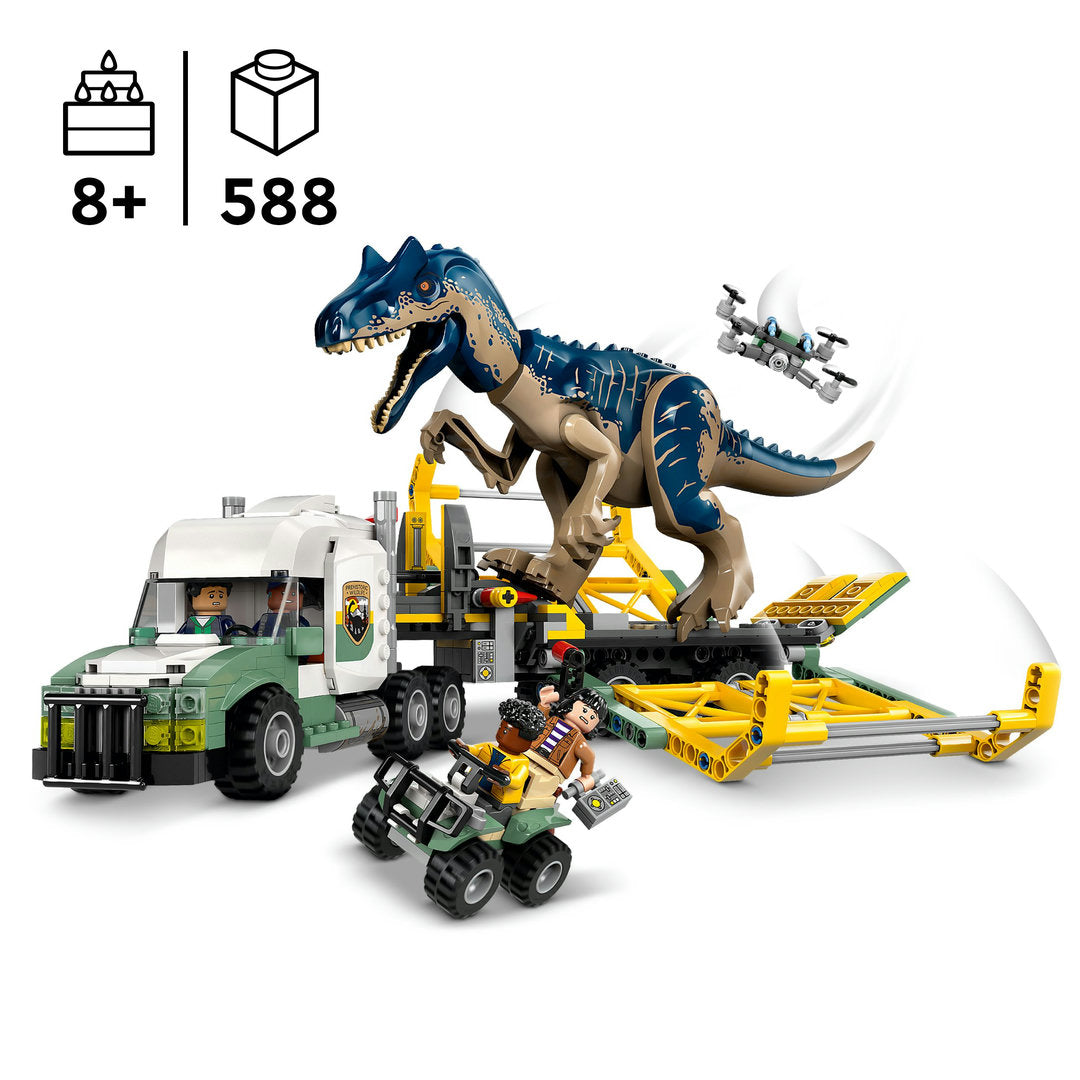 LEGO jurassic world dinosaurusmissies allosaurus transporttruck