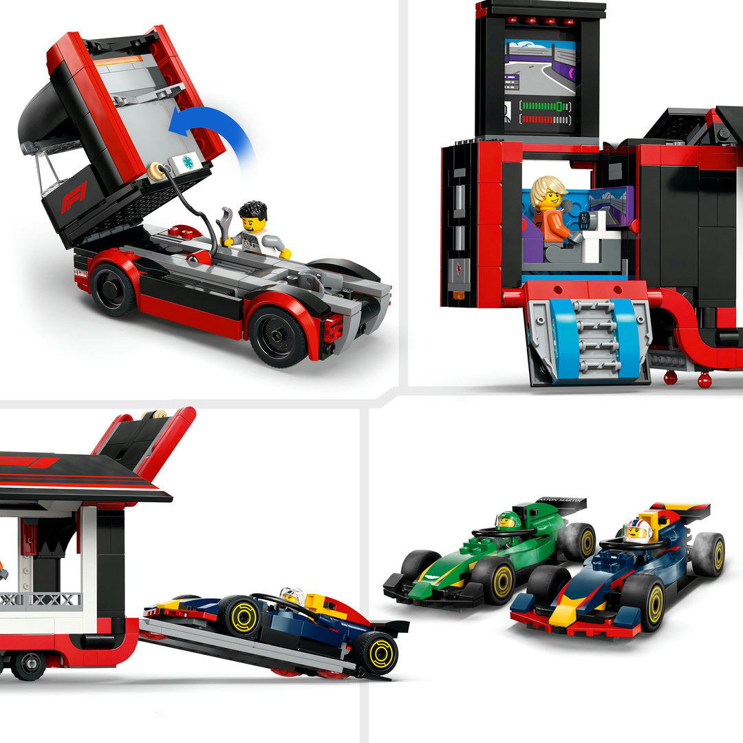 LEGO city f1 truck met rb20 en amr24 f1 auto's speelset