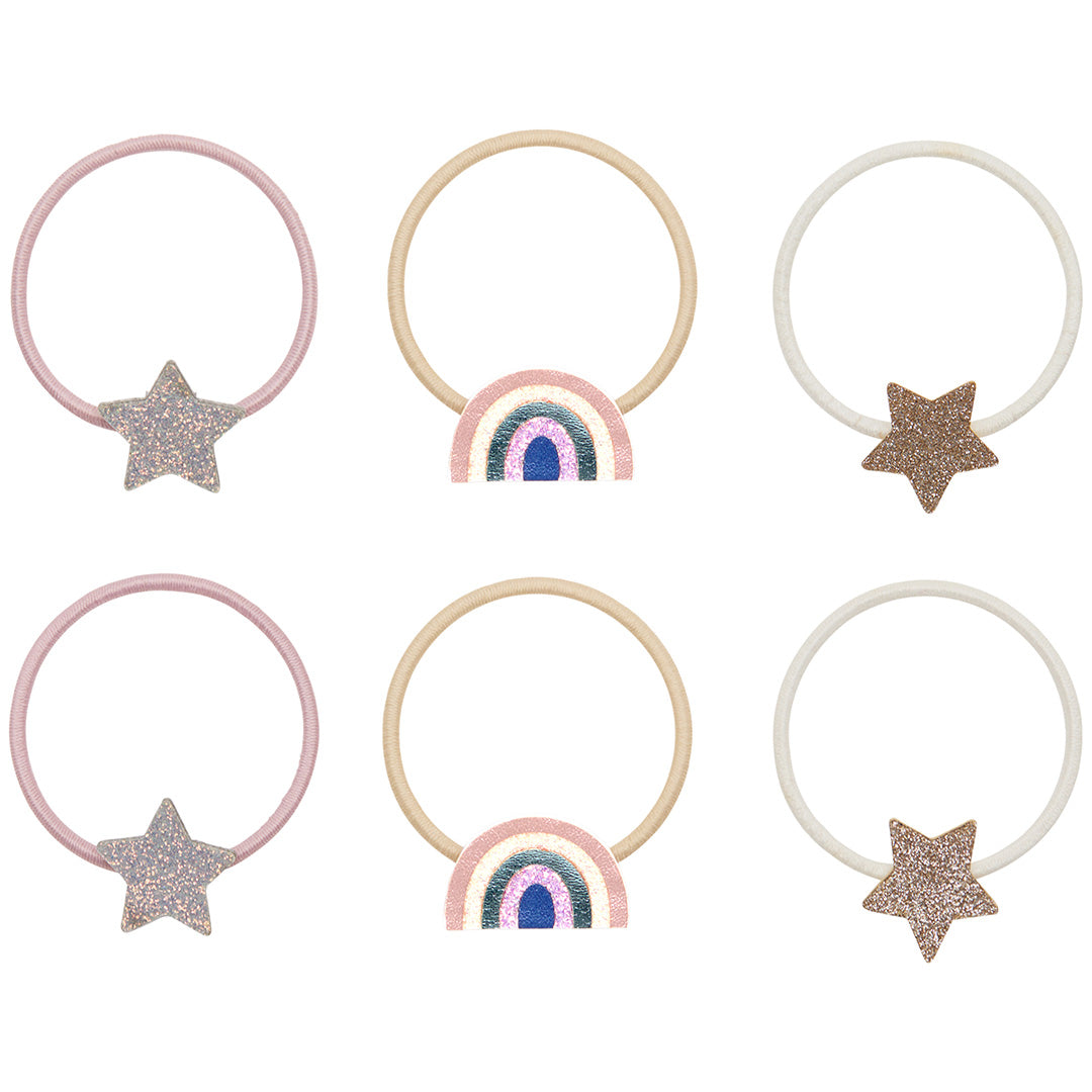 mimi & lula haarelastiekjes rainbow and star - pink multi - 6st | 172037-27 | 0