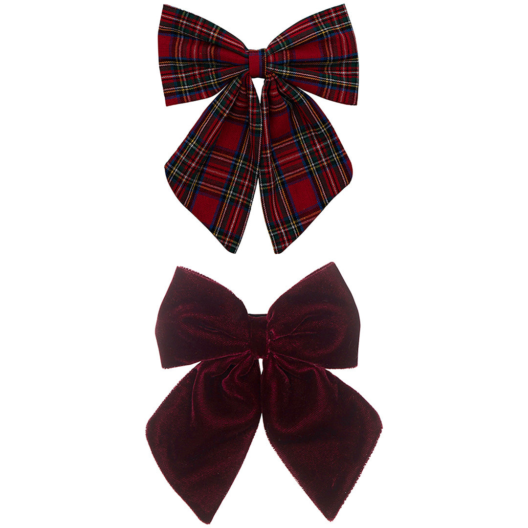 mimi & lula haarclipjes agnes bow tartan - red - 2st | 172074-14 | 0
