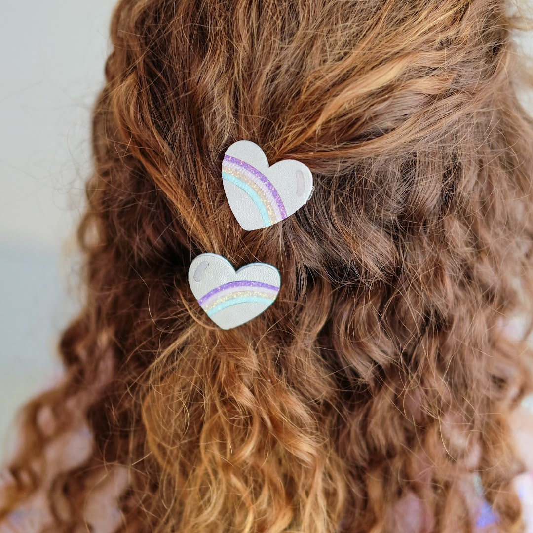 mimi & lula haarclipjes rainbow stripe heart - 2st
