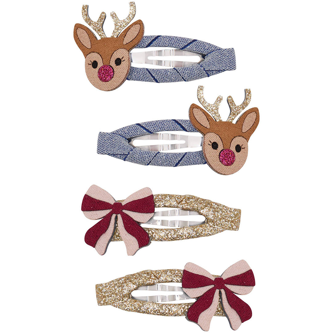 mimi & lula haarclipjes rudolph and bow - 4st