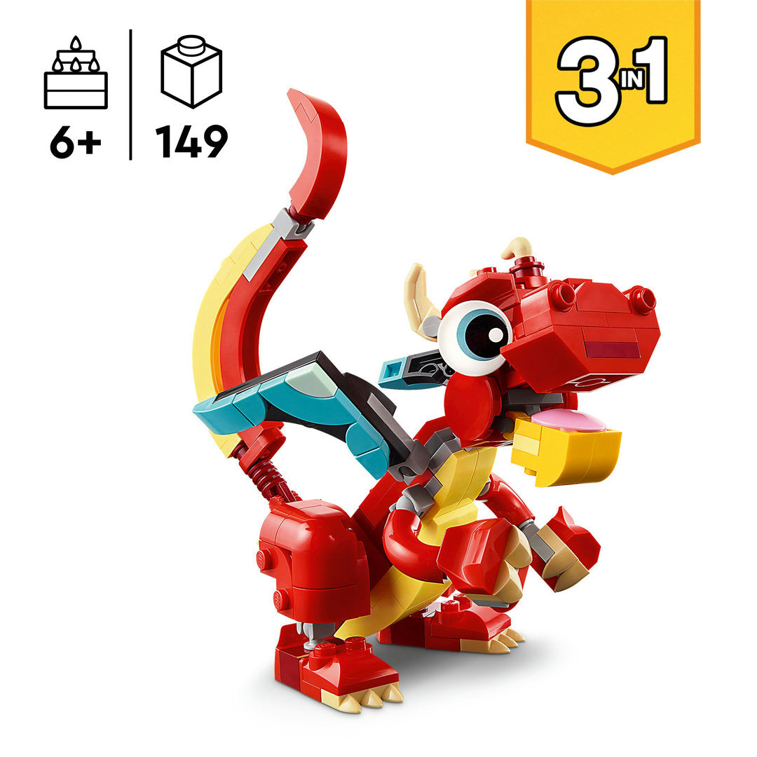 LEGO creator rode draak 3-in-1 dierenset