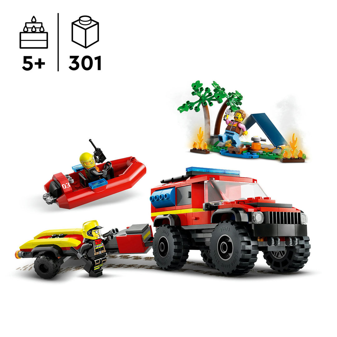 LEGO city 4x4 brandweerauto met reddingsboot