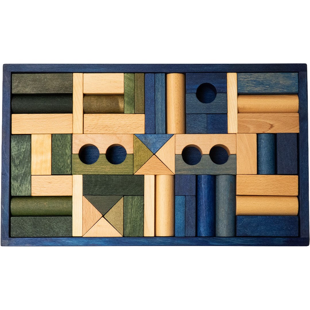 wooden story stapelblokken - blauw - 54st | WS403 | 