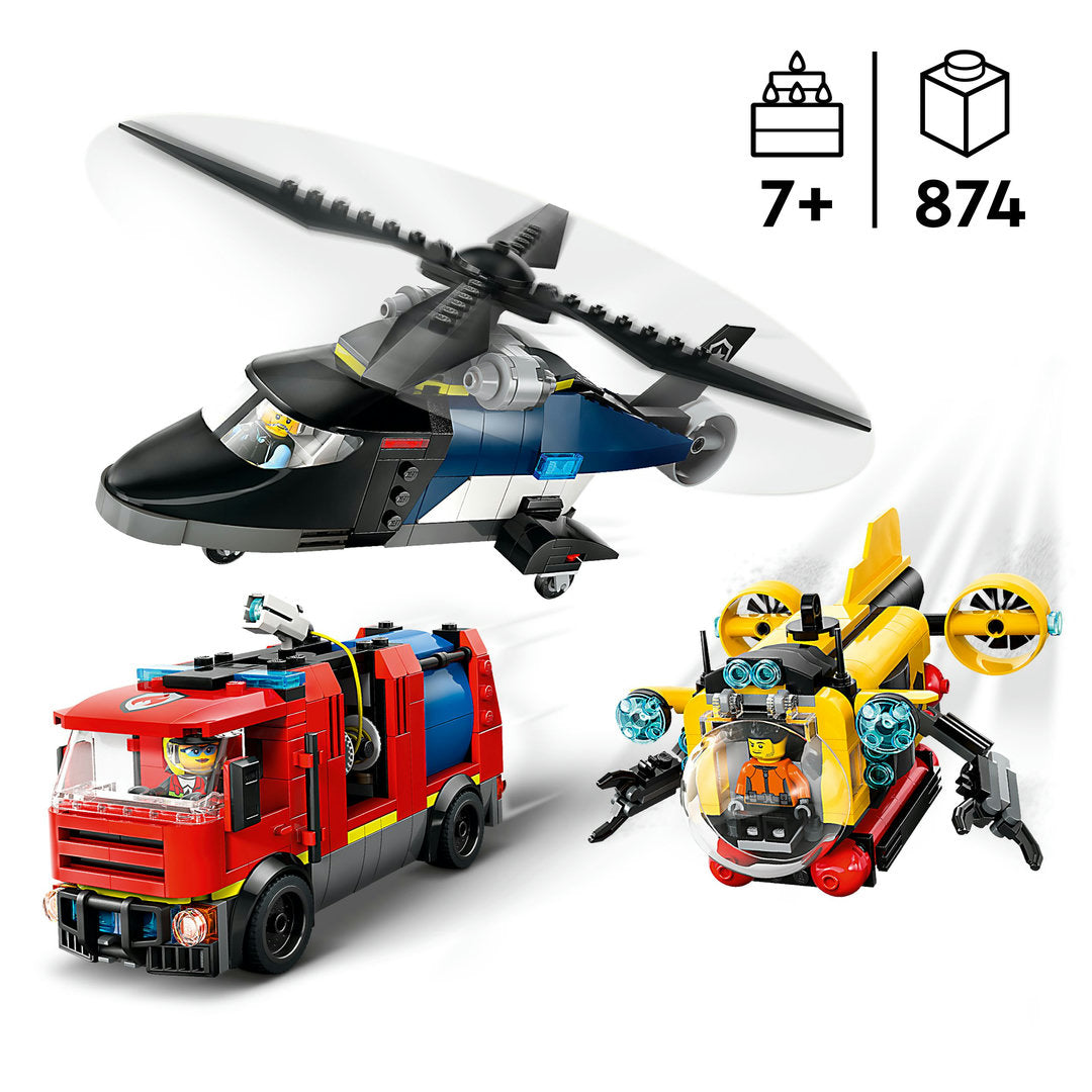 LEGO city helikopter brandweerauto en onderzeeër remix