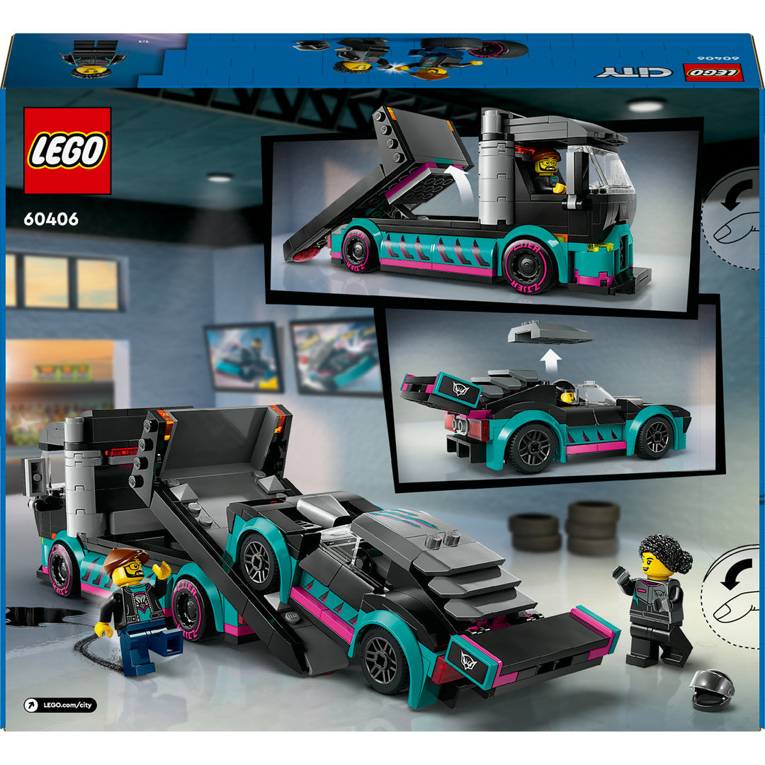 LEGO city raceauto en transporttruck bouw