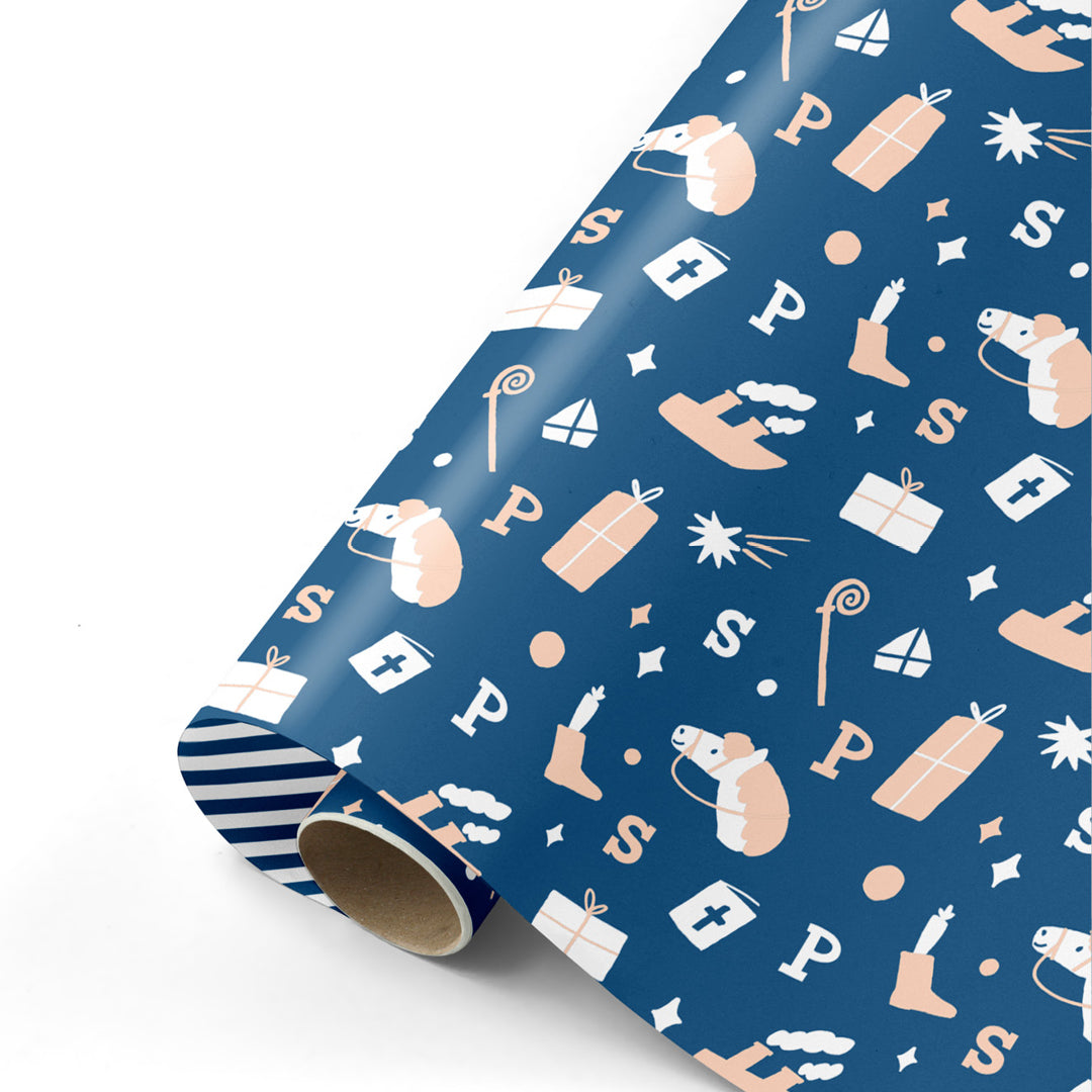 inpakpapier sinterklaas - blauw - oudroze - 3 m | IL25WP02 | 3