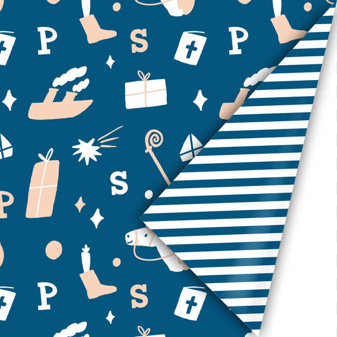 inpakpapier sinterklaas - blauw - oudroze - 3 m | IL25WP02 | 0