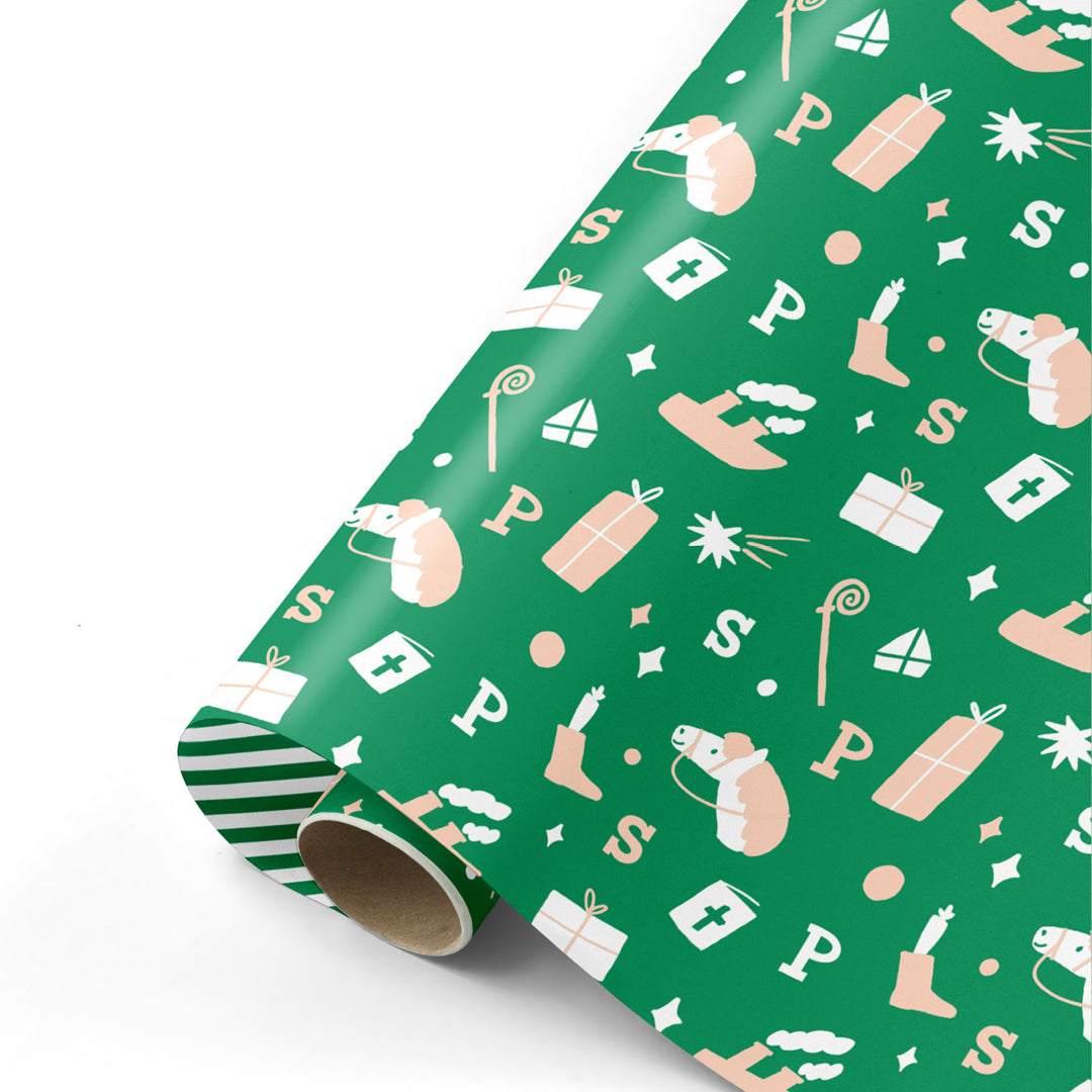inpakpapier sinterklaas - groen - oudroze - 3 m | IL25WP03 | 3
