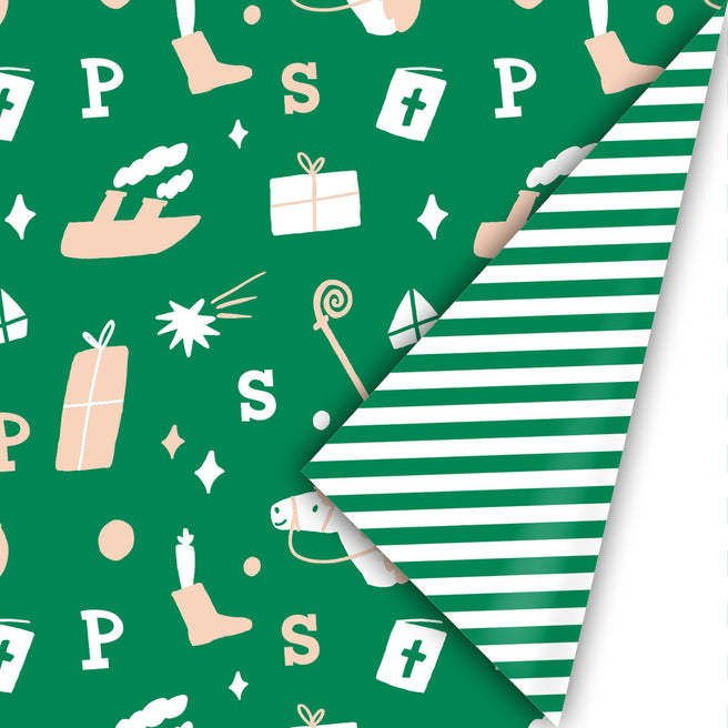 inpakpapier sinterklaas - groen - oudroze - 3 m | IL25WP03 | 0