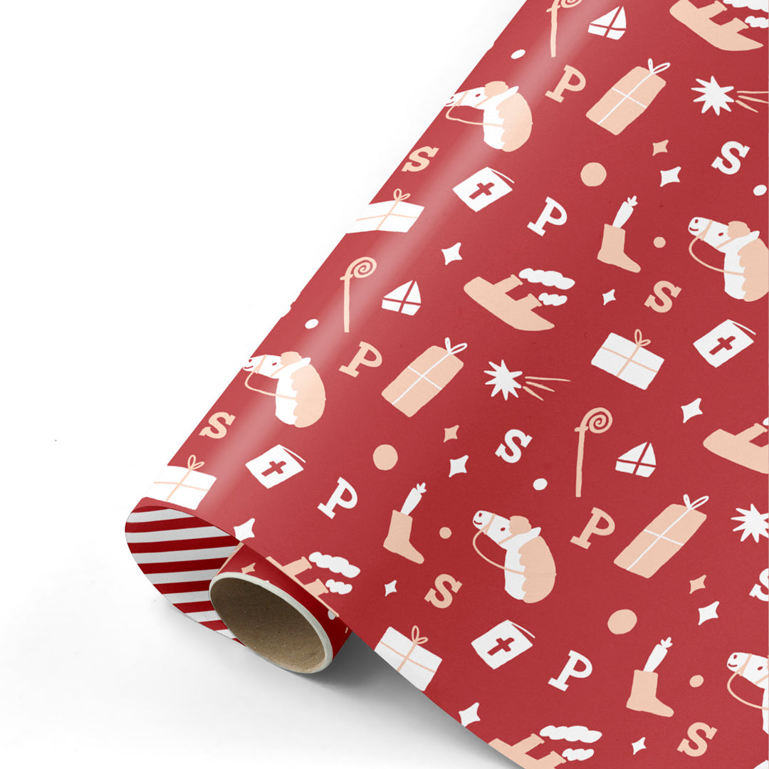 inpakpapier sinterklaas - rood - oudroze - 3 m | IL25WP01 | 3
