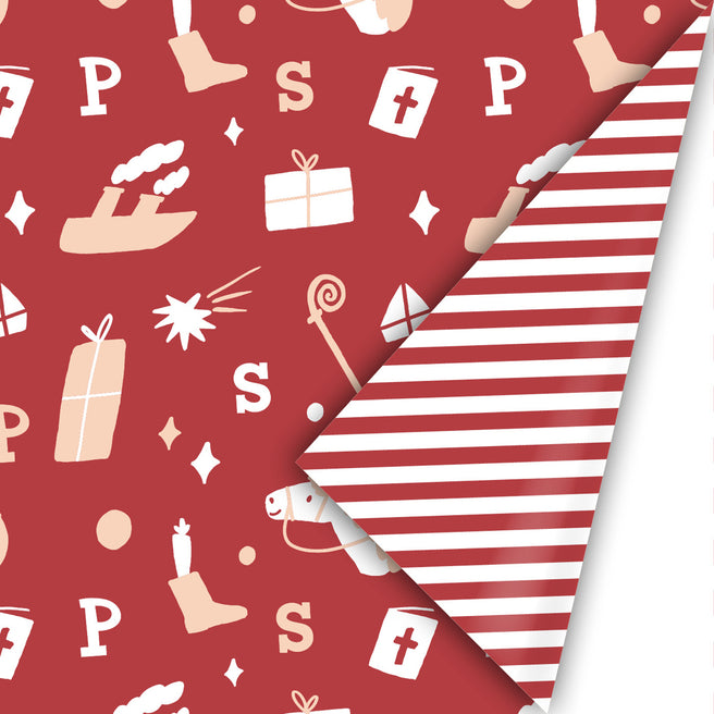 inpakpapier sinterklaas - rood - oudroze - 3 m | IL25WP01 | 0