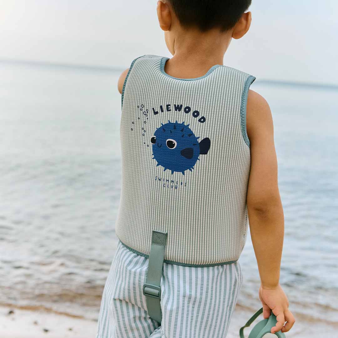 liewood zwemvest dove seersucker - peppermint - sandy - 19-30 kg | LW20739 | 1