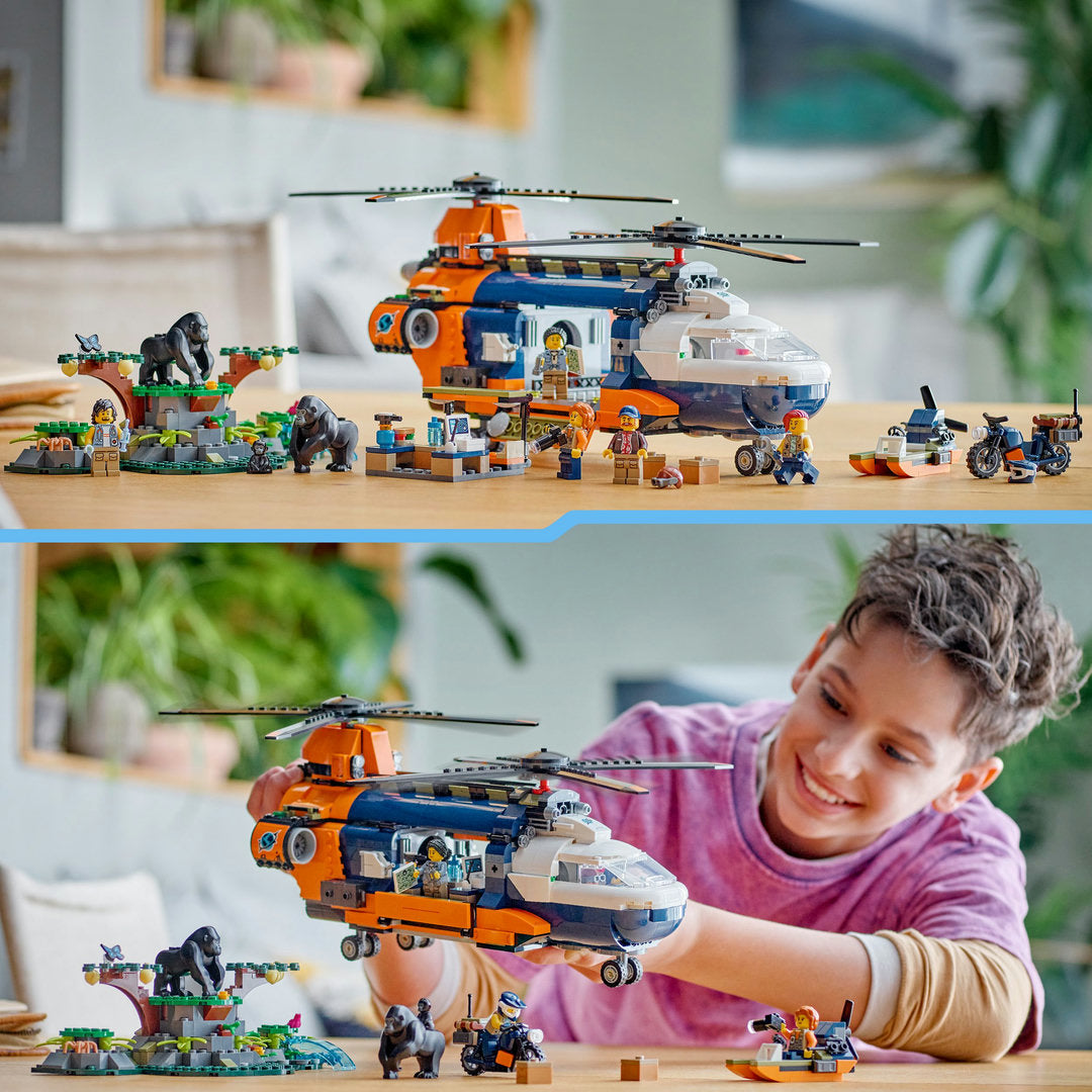 LEGO city jungleonderzoekers helikopter bij de basis set