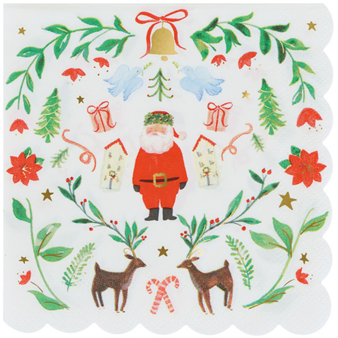 meri meri servetten klein foliage santa - 16st | 303801 | 