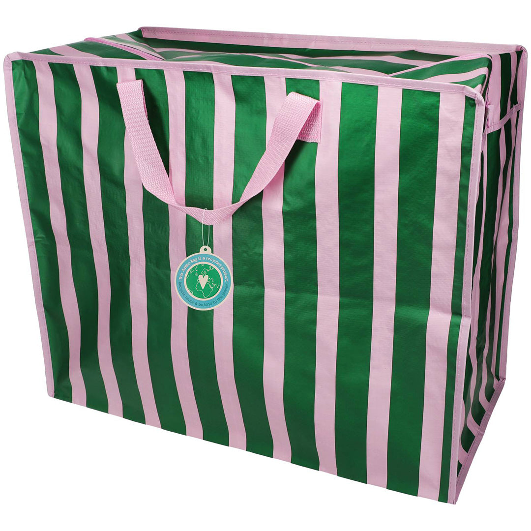 rex london jumbo opbergtas pink with green stripe | REX32261 | 1