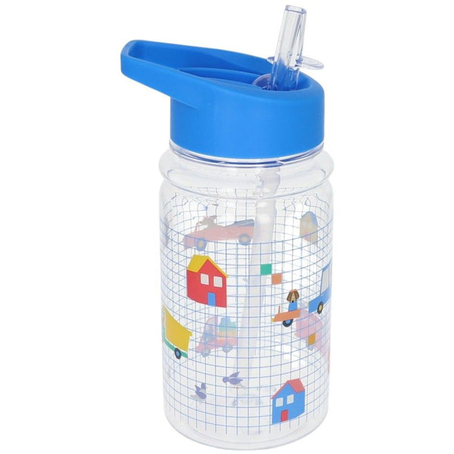 36869 | le petit souk drinkfles met rietje - voertuigen en honden - 300 ml | 2