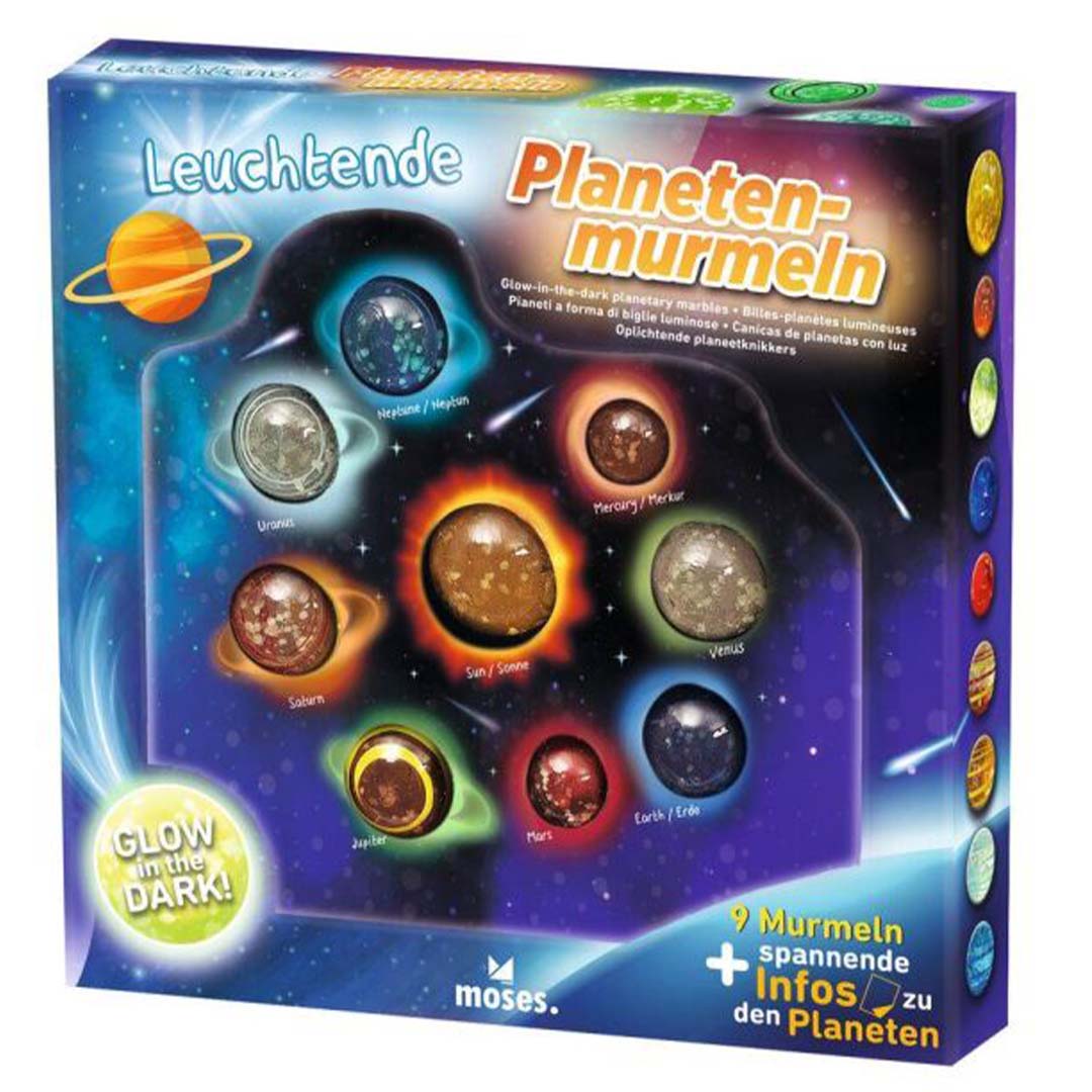 moses. knikkers glow in the dark - planeten - 8st | MOS-38235 | 2