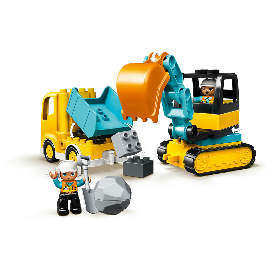 LEGO DUPLO construction truck en graafmachine met rupsbanden (20 onderdelen)