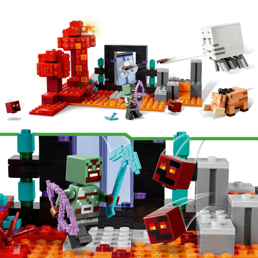 LEGO minecraft hinderlaag bij het nether-portaal