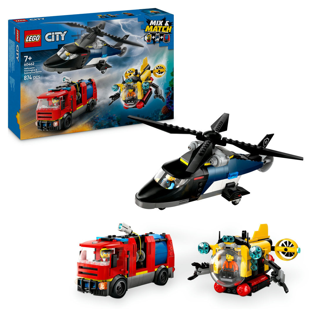 LEGO city helikopter brandweerauto en onderzeeër remix