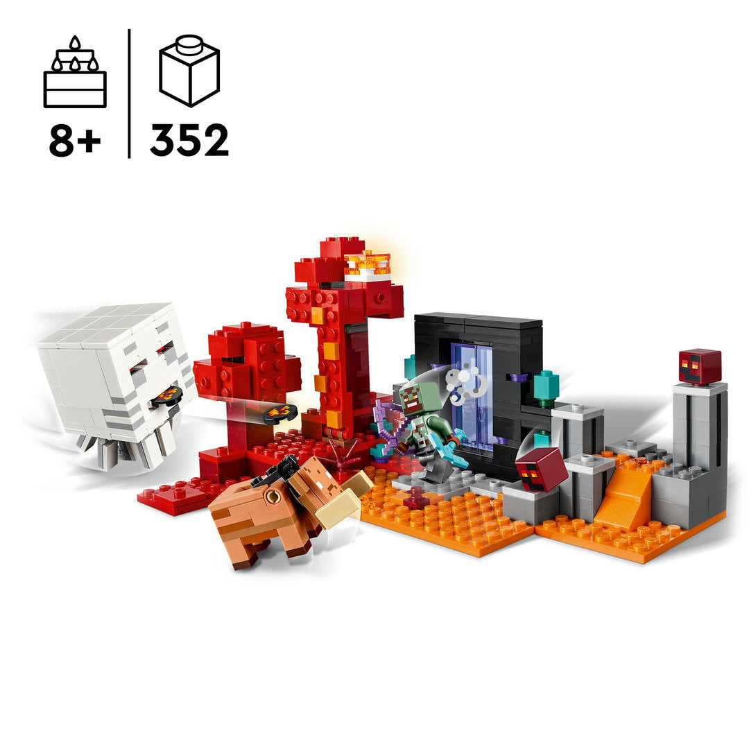 LEGO minecraft hinderlaag bij het nether-portaal