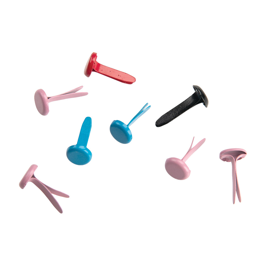Diverse gekleurde splitpennen in rood, roze, blauw en zwart.