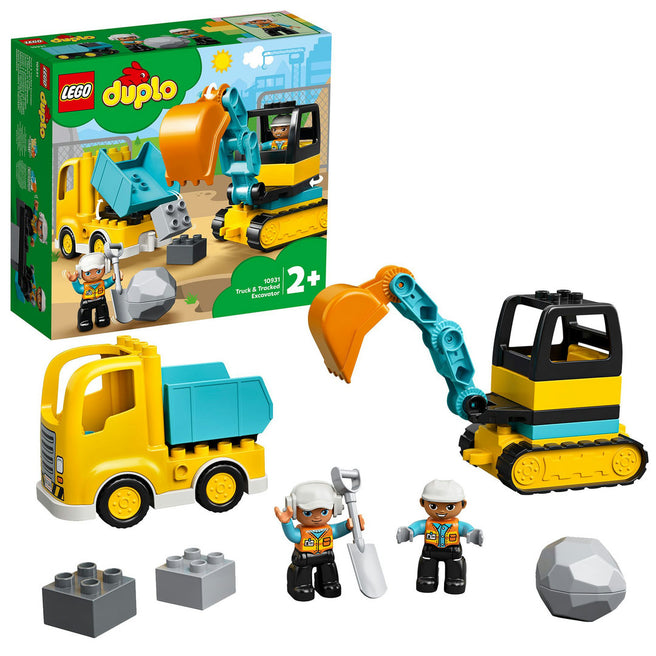 LEGO DUPLO construction truck en graafmachine met rupsbanden (20 onderdelen)