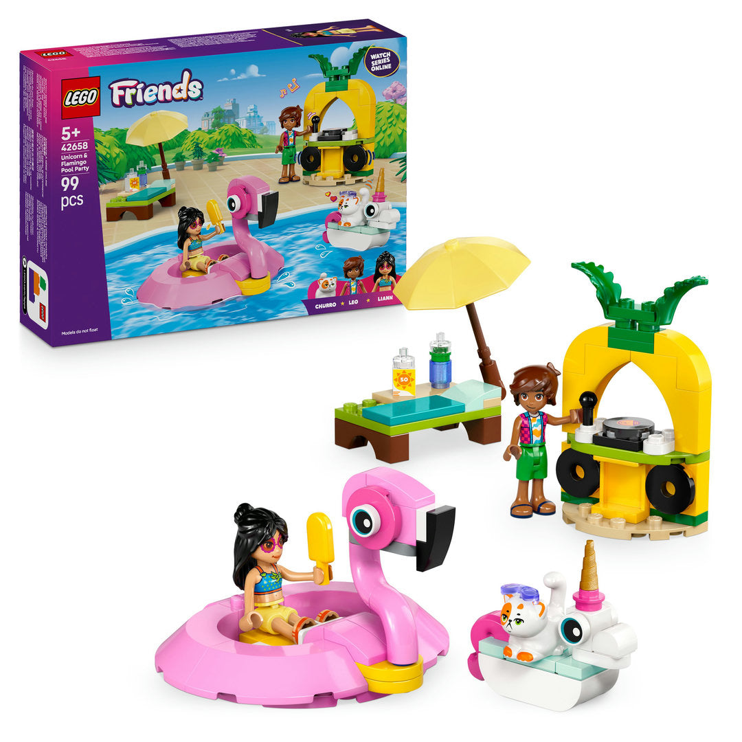 LEGO friends zwembadfeestje met flamingo en eenhoorn