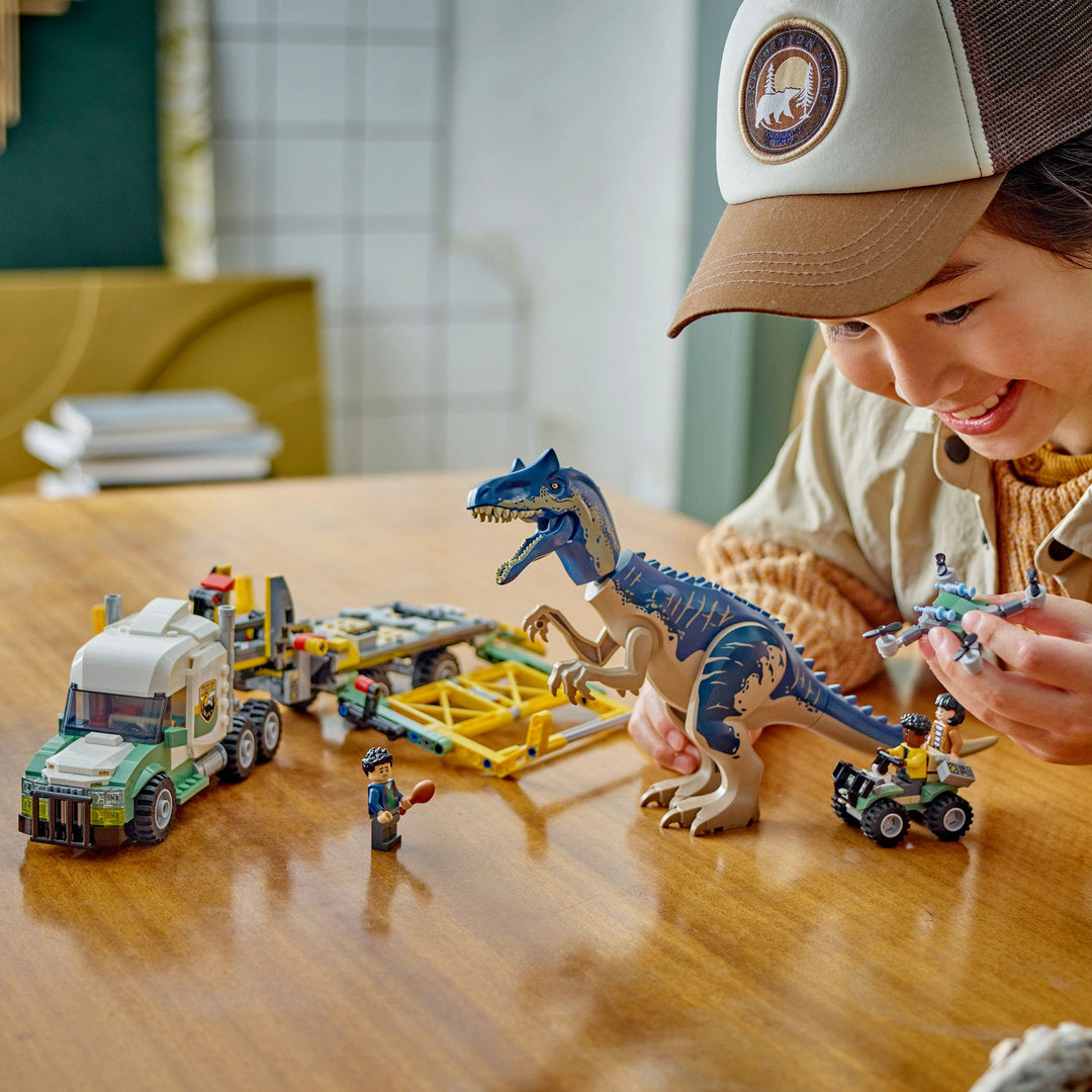 LEGO jurassic world dinosaurusmissies allosaurus transporttruck