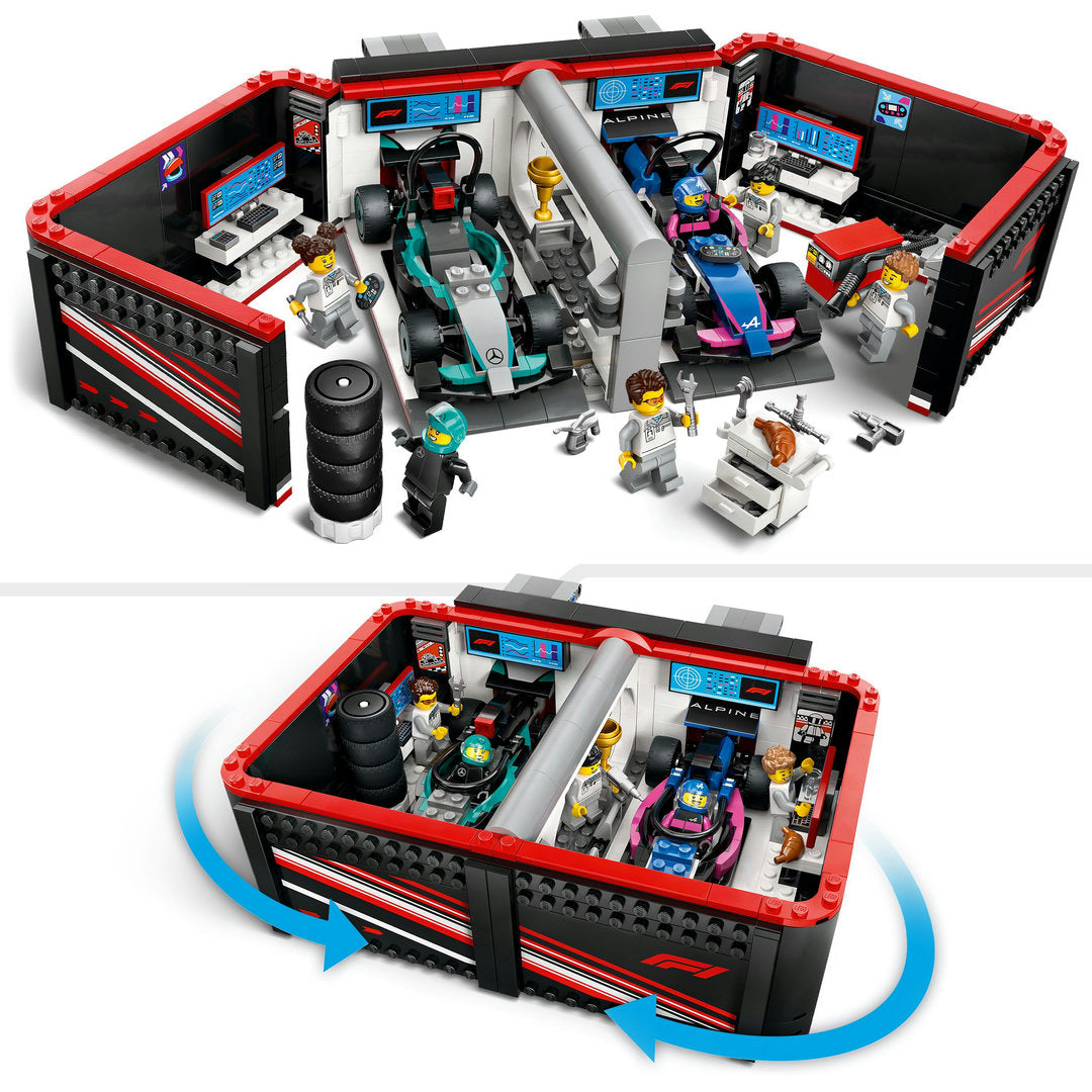 LEGO city f1 garage met mercedes-amg en alpine auto's