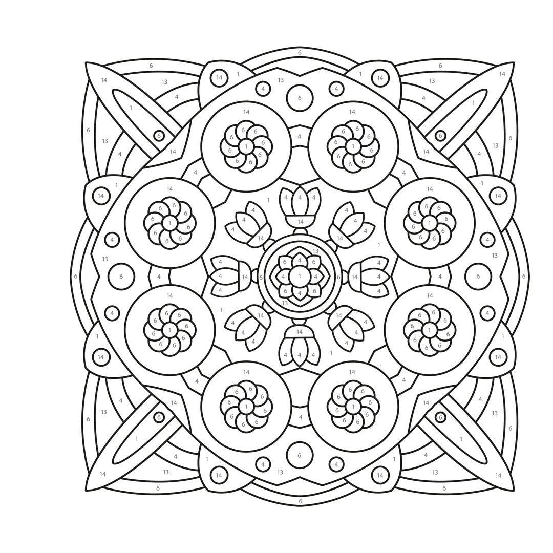 mandala - kleuren op nummer