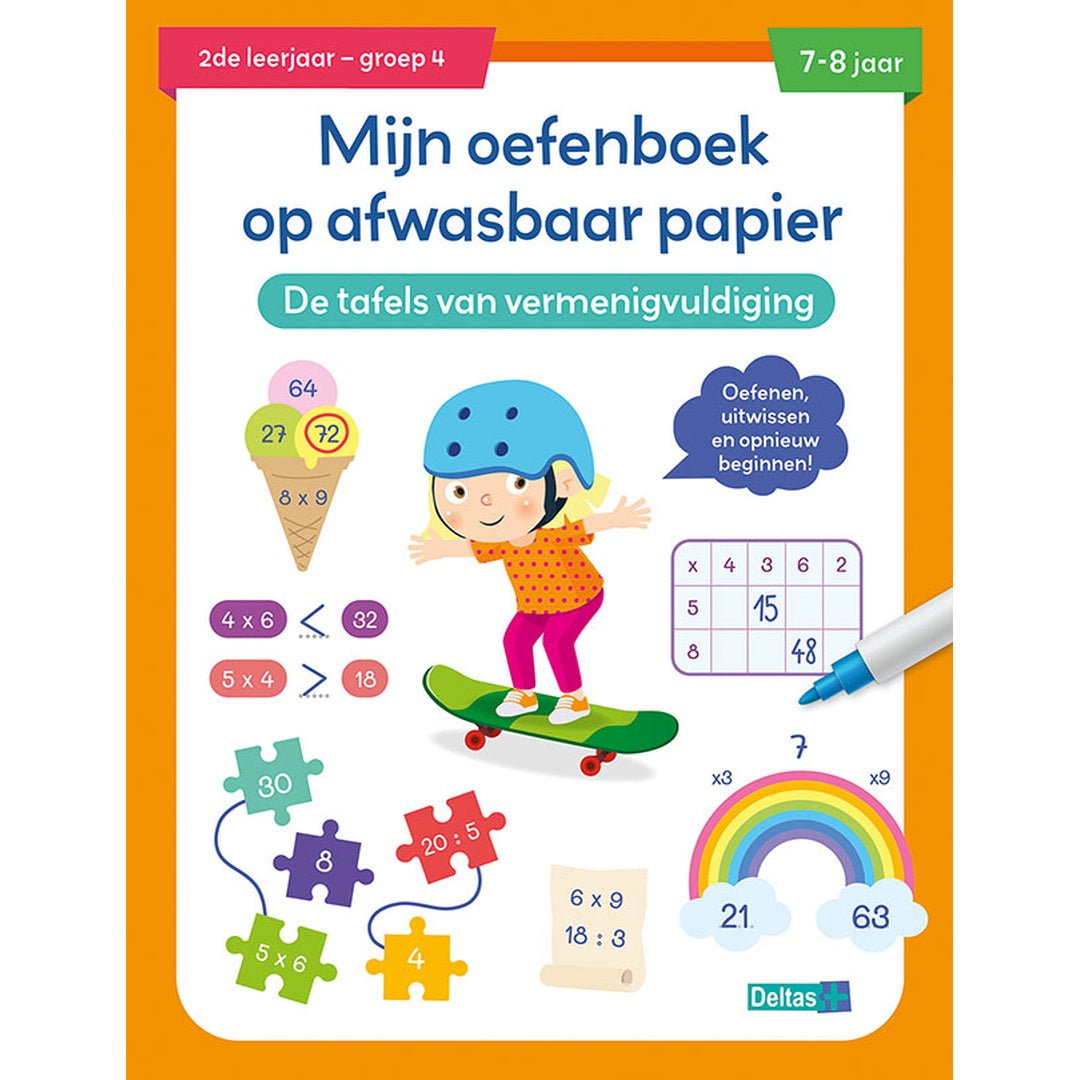 mijn oefenboek op afwasbaar papier tafels van vermenigvuldiging