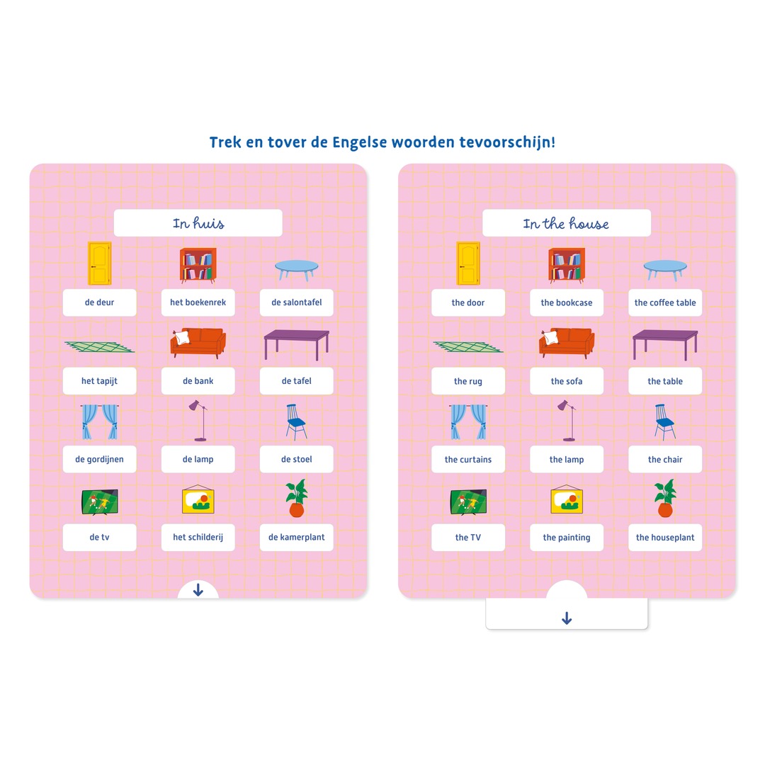 Deltas educatieve flashkaarten met illustraties van items in huis
