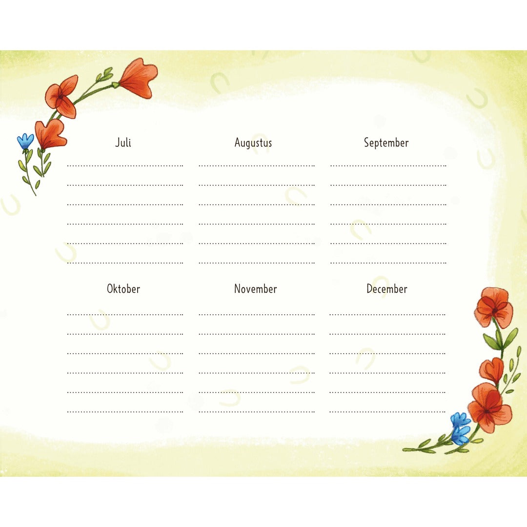 Verjaardagskalender uit het Deltas vriendenboek met de maanden juli tot en met december