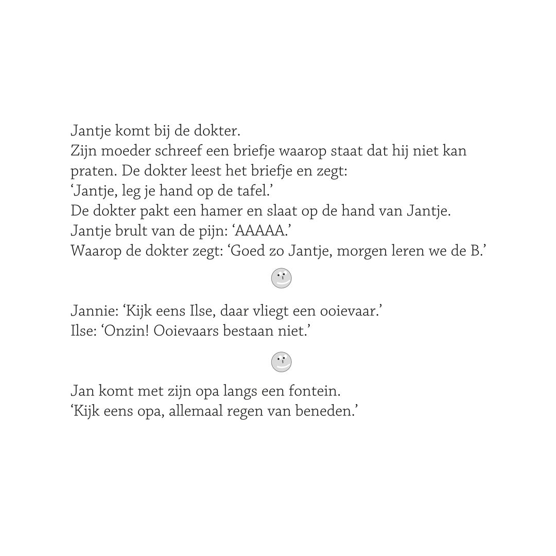 Detailpagina uit het kinderboek met diverse moppen