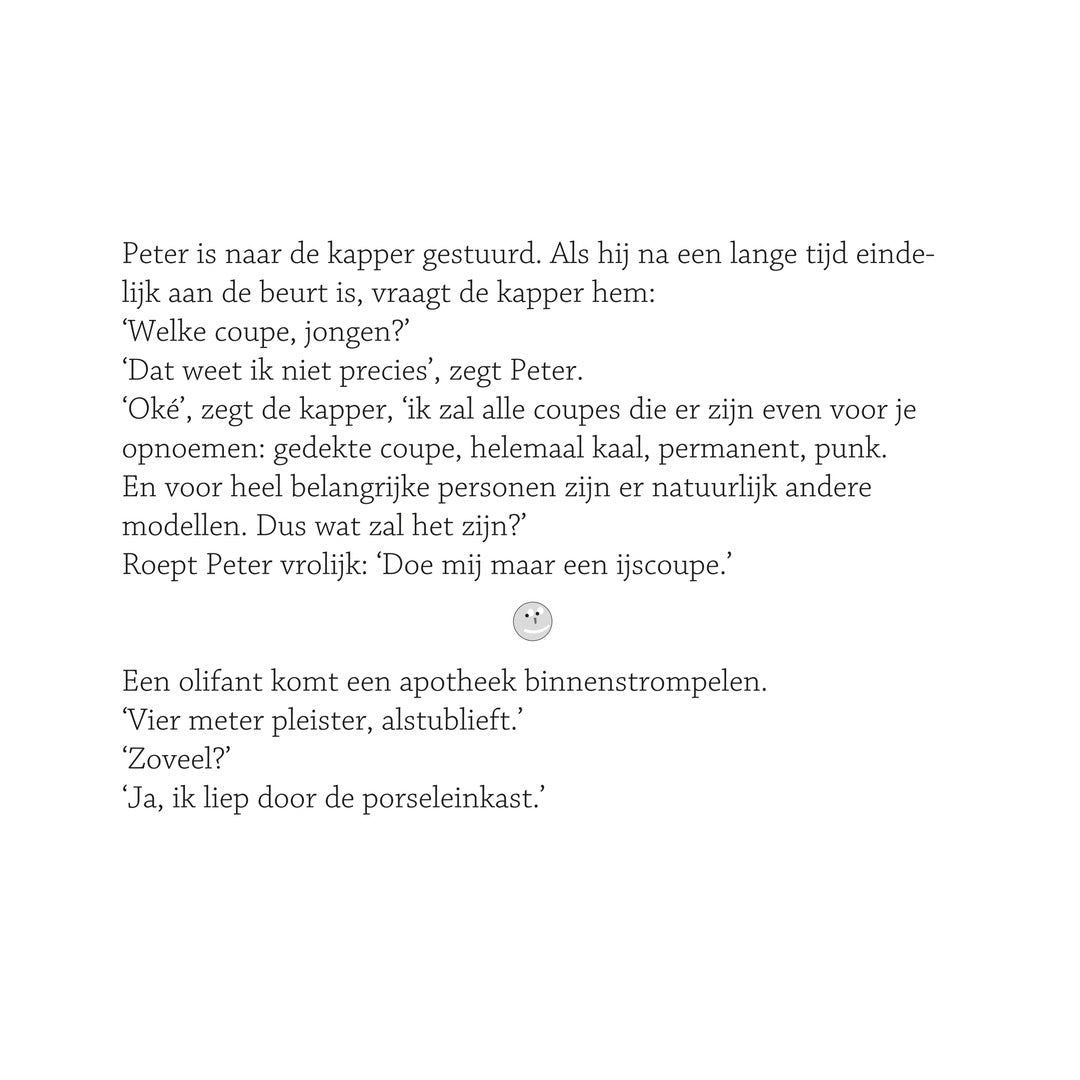 Detailpagina uit het kinderboek met een mop over de kapper