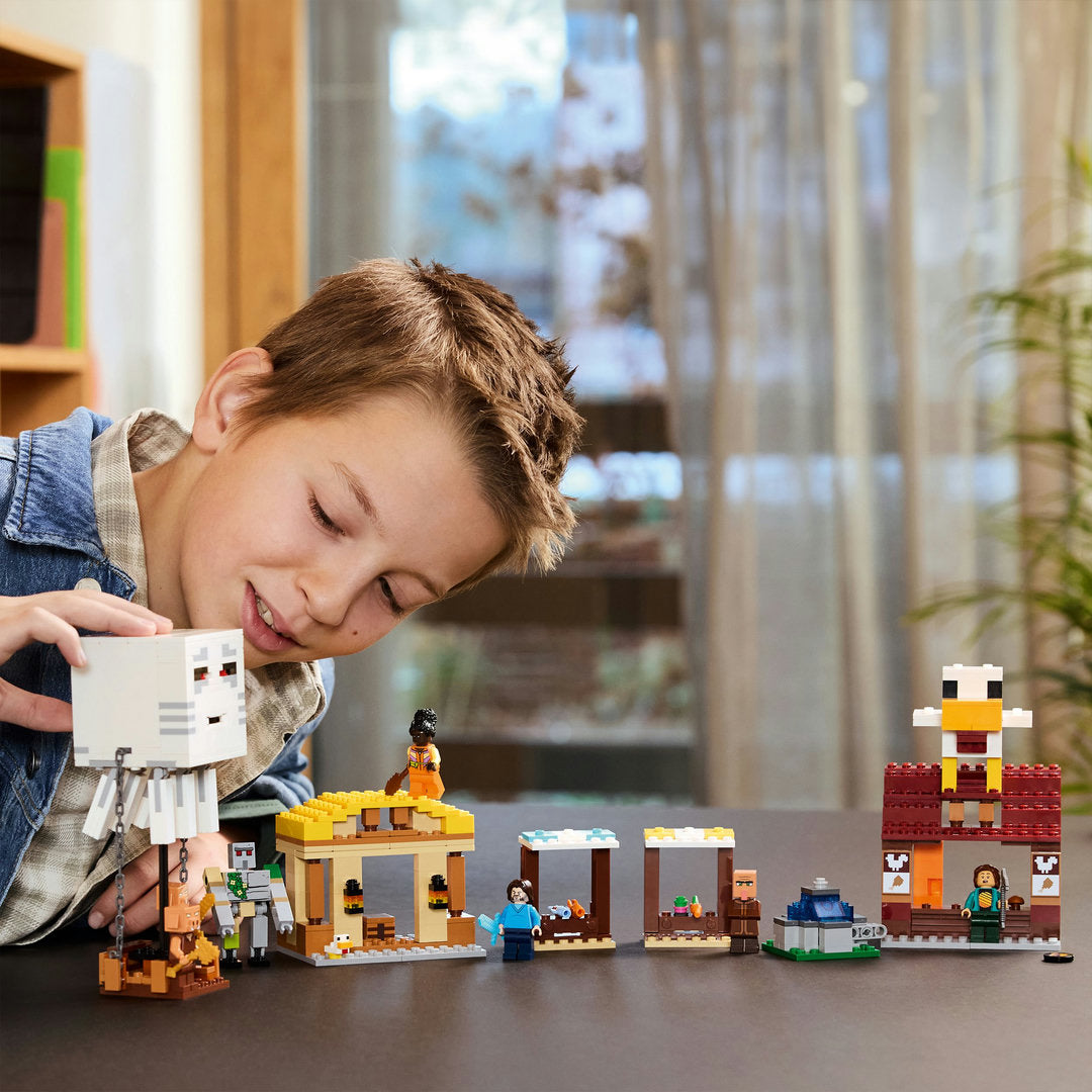 LEGO minecraft de ghast-ballon aanval op het dorp