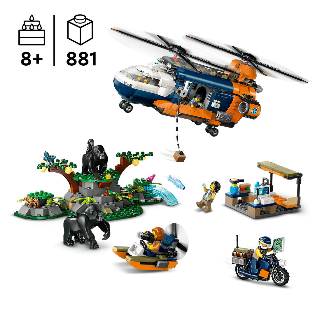 LEGO city jungleonderzoekers helikopter bij de basis set