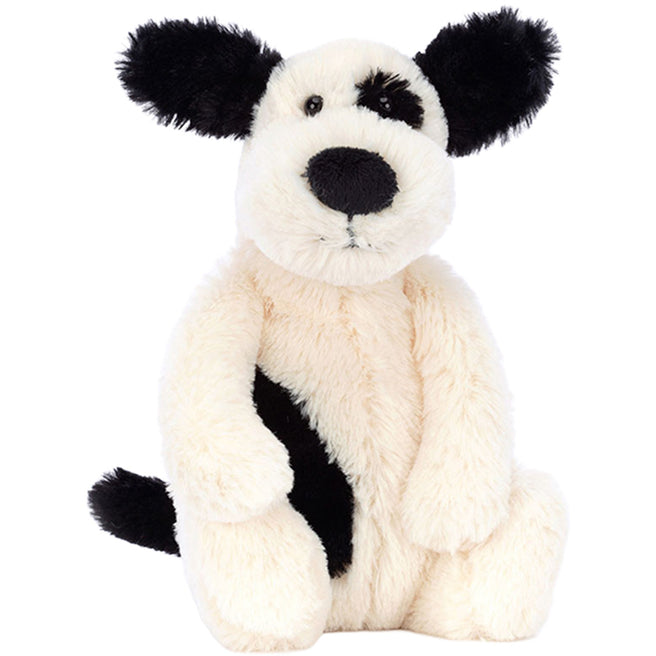 jellycat knuffelhond bashful rufferty black & cream puppy - 18 cm | BASS6BCP | 